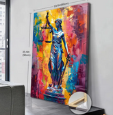 Vibrant Lady Justice Inspirational Canvas Art - 23.6" x 59" Wooden Framed Wall Decor, Colorful Abstract Background with Scales Amount, High-Quality Print for Home, Office, Living Room